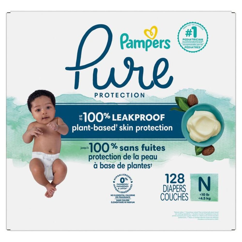 Pampers Pure Protection Diapers Size 0 128ct Shea Butter Liner Plant-Based